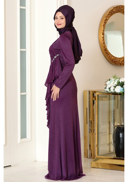 Parıltılı Fırfır Detaylı Zühre Tesettür Abiye