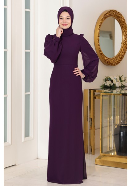 Kol Detaylı Firuze Şifon Tesettür Abiye fiyatları