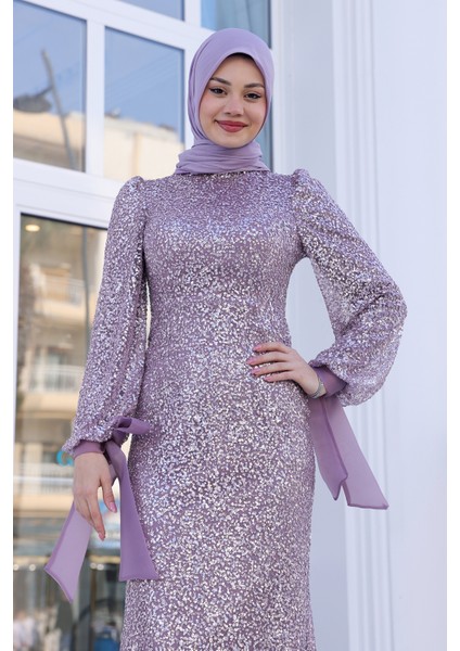 Parıltılı Kol Detaylı Şimal Tesettür Büyük Abiye