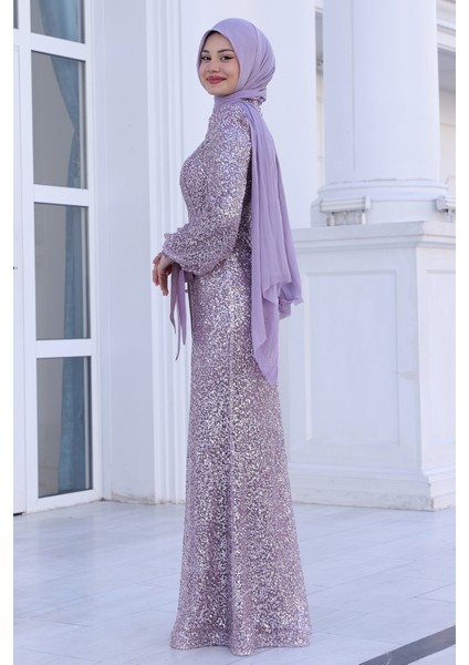 Parıltılı Kol Detaylı Şimal Tesettür Büyük Abiye fiyatları