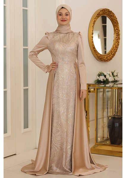 Taş Baskı Tasarım Saten Miray Abiye