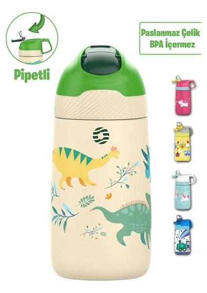 Çocuk 350 ml Pipetli Çelik Matara Paslanmaz Çelik Termos 5 Farklı Renk 2055-350ML (Yurt Dışından)