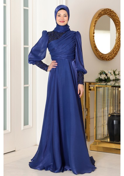 Omuz ve Kol Detaylı Yağmur Tesettür Büyük Abiye