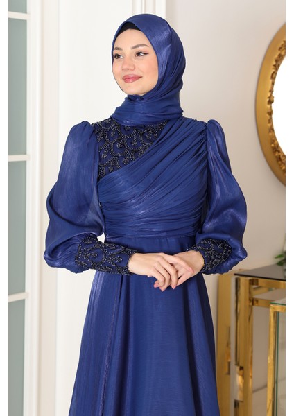 Omuz ve Kol Detaylı Yağmur Tesettür Büyük Abiye modelleri