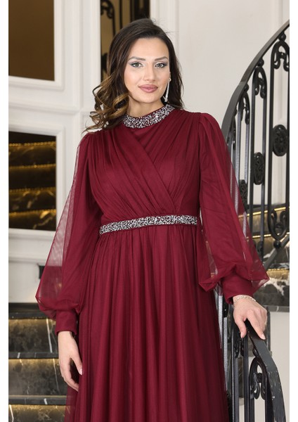 Senna Taş Detaylı Büyük Beden Şık Tesettür Abiye modelleri