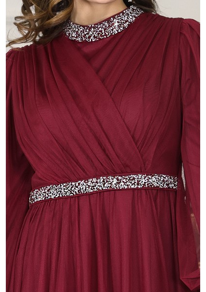 Senna Taş Detaylı Büyük Beden Şık Tesettür Abiye indirimleri