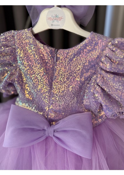 Babyaden Pullu Payetli Tütü Kabarık Doğum Günü Parti Kostüm Kısa Balon Kollu Abiye Kız Çocuk Elbise