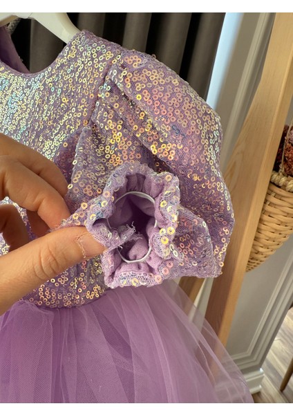 Babyaden Pullu Payetli Tütü Kabarık Doğum Günü Parti Kostüm Kısa Balon Kollu Abiye Kız Çocuk Elbise