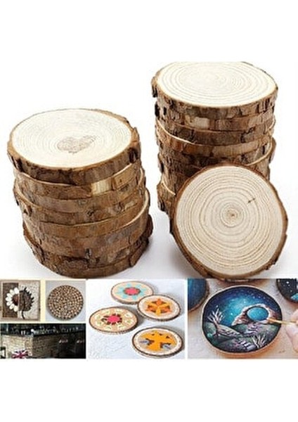 10 Adet Yuvarlak Ahşap 5 - 8cm Halka Ham Ahşap Yonga Dıy El Yapımı Dekorasyon Malzemesi Ahşap fırsatları