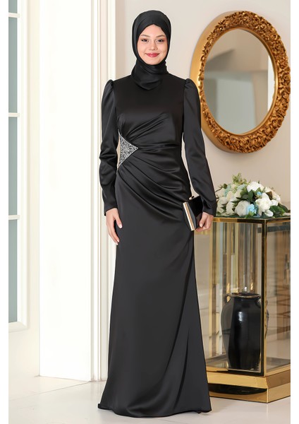 Bel Taş Baskı Şık Saten Efsun Abiye