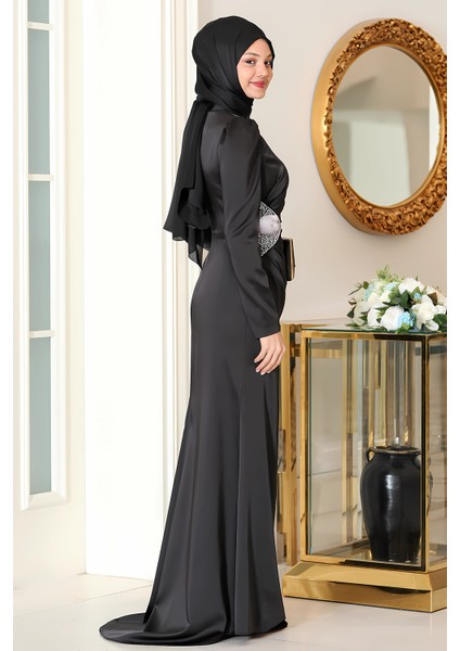 Bel Taş Baskı Şık Saten Efsun Abiye modelleri