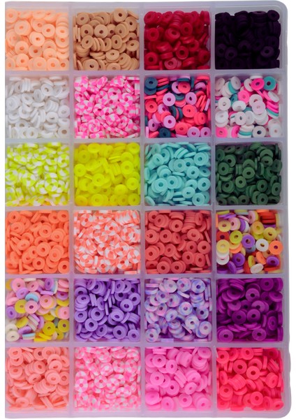 24 Gözlü Dolu Dolu Fimo Boncuk Seti Rengarenk Kendin Yap Hobi Takı Yapma Seti