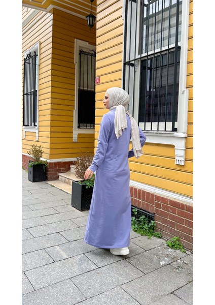 Yakalı Cepli Yandan Düğmeli Pamuklu Uzun Ferace - (38-46) - 71176 - Lila indirimleri