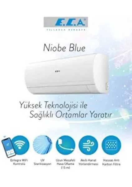 Niobe Blue 12.000 Btu Inverter Duvar Tipi Split Klima R32 Wi-Fi + Uv A++