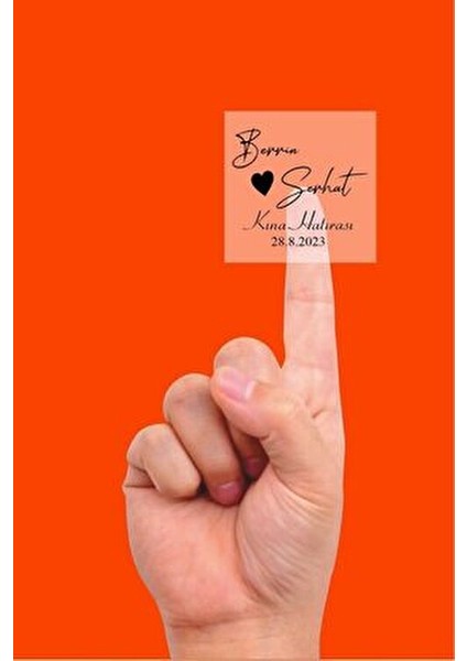 70 Adet - Kare Şeffaf Sticker Nişan Kına Nikah Doğum Günü Etiket 3,5cm