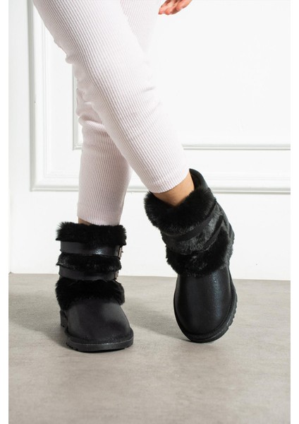 Çift Tokalı Ince Taban Çocuk Bot Siyah Sultan