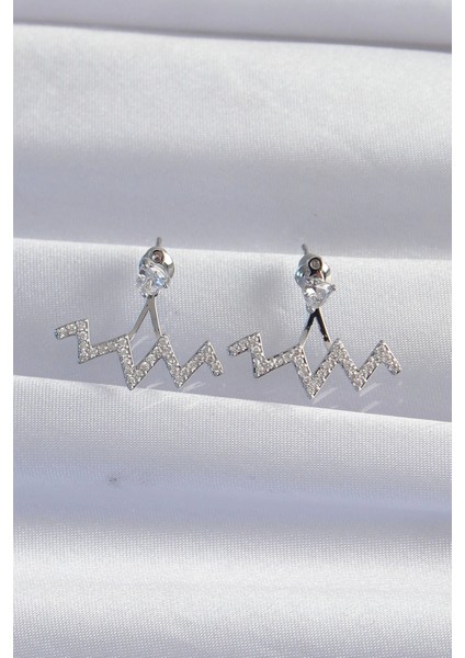 Bfs Pirinç Gümüş Renk Zirkon Taşlı Zikzak Küpe fiyatları