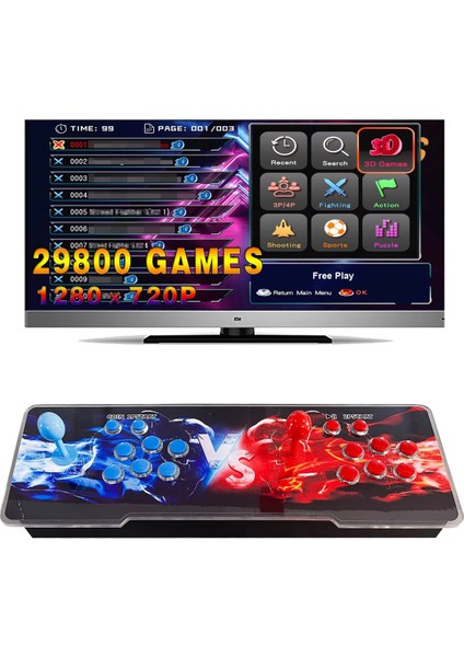 Retro Oyun Konsolu 29800 Dahili Oyun Atari Salonu Oyunları Tek Veya 2 Kişilik 2gb Ddr3 / 1866MHZ 76CM x 25CM (Monitör Dahil Değildir) | LY1911