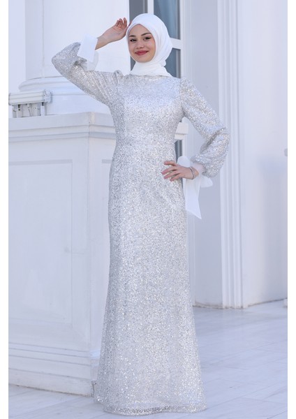 Parıltılı Kol Detaylı Şimal Tesettür Büyük Abiye