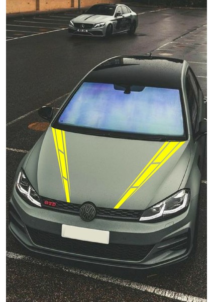 Oto Kaput Özel Yeni Sticker Çift Şerit 2 Adet Sarı 10*60 cm