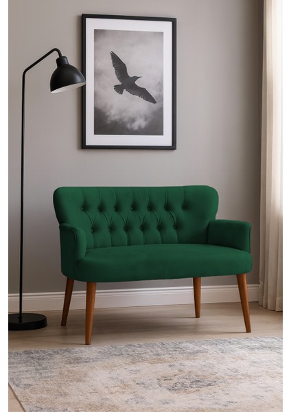 - Roma Modern Ikili Koltuk Kanepe - Babyface Kumaş - Ahşap Ayak - Yeşil