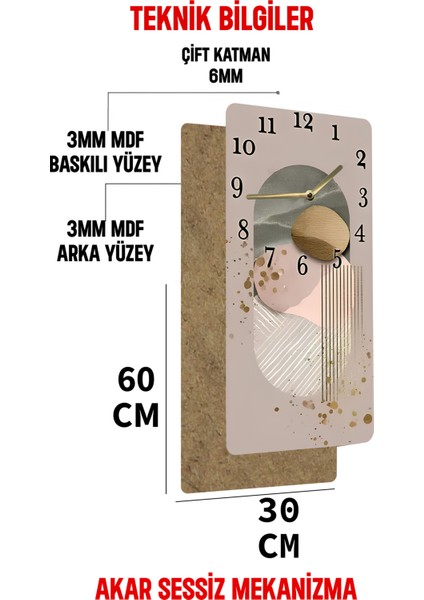 Mdf Dikdörtgen Saat – 30X60 cm – Modern Soyut Tasarım Uv Baskı– USD089 indirimleri