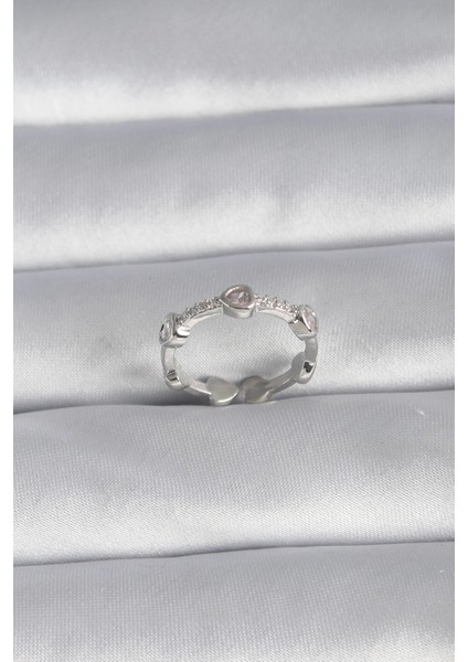 Bfs Pirinç Gümüş Renk Kalp Model Zirkon Taş Detay Kadın Yüzük