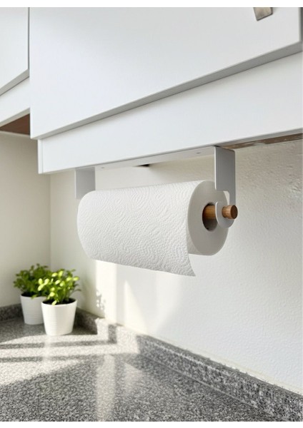 Kağıt Havluluk Yapışkanlı ve Vidalı Şerit, Kancalı Ağaç Çubuklu Model Beyaz Rengi