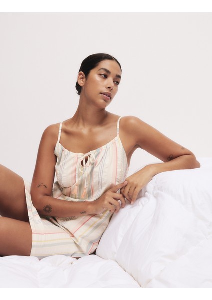 Pamuk Karışımlı Çizgili Gecelik