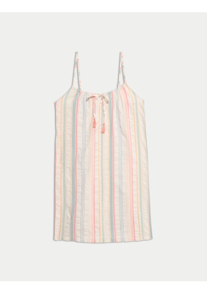 Pamuk Karışımlı Çizgili Gecelik