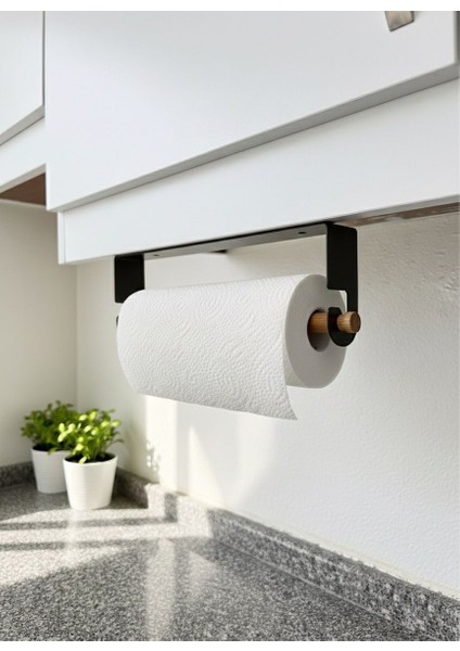 Lazer Kendinden Yapışkanlı Kağıt Havluluk Tahta Kancalı Mat Siyah