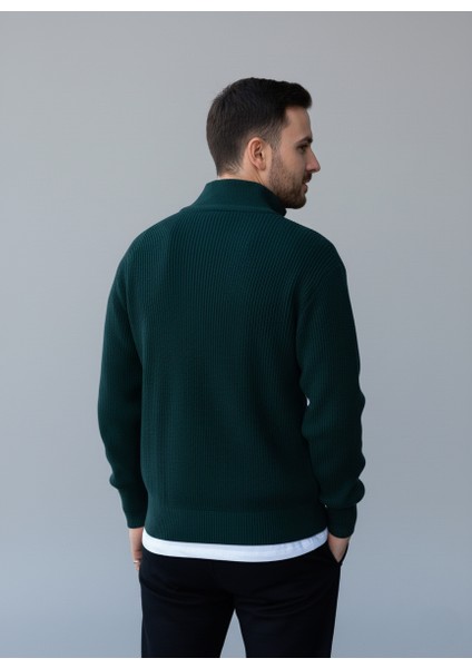 Nefti Yeşil Triko Yarım Fermuar Kalın Kazak fiyatları