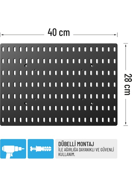 Smilesepet Çok Amaçlı Organizatör Pano Dübelli 40 cm X28 cm Siyah