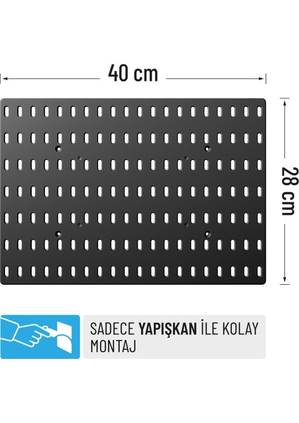 Smılesepet Çok Amaçlı Organizatör Pano (Tek Parça) Yapışkanlı 40 cm x 28 cm Siyah