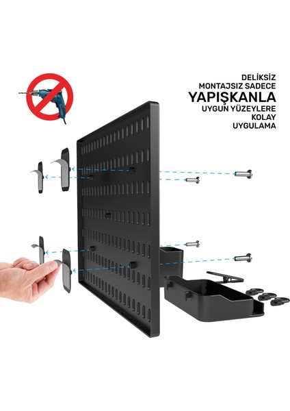 Smılesepet Çok Amaçlı Organizatör Pano (Tek Parça) Yapışkanlı 40 cm x 28 cm Siyah modelleri