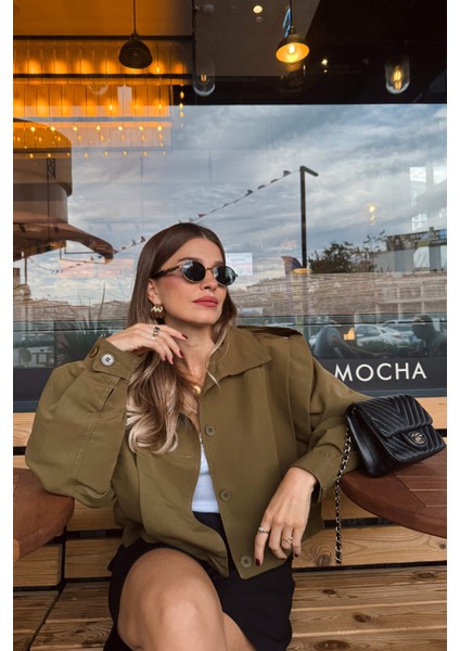 Haki Pile Detaylı Astarlı Ceket modelleri