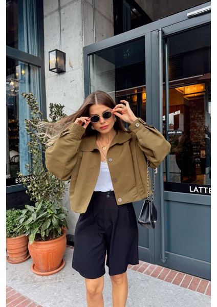 Haki Pile Detaylı Astarlı Ceket indirimleri