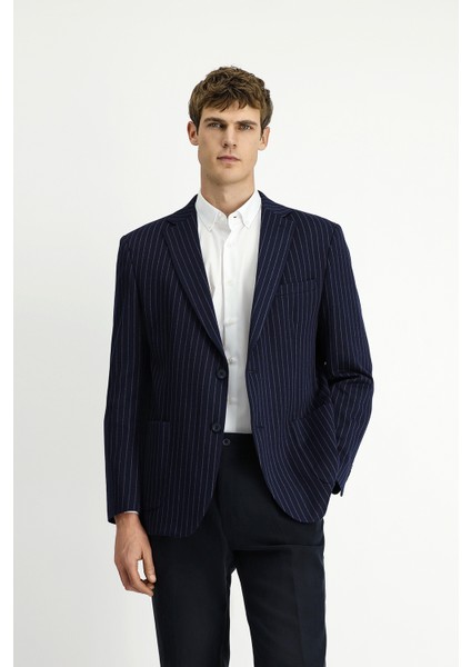 Regular Fit Çizgili Örme Ceket