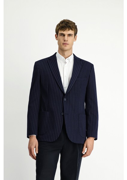 Regular Fit Çizgili Örme Ceket