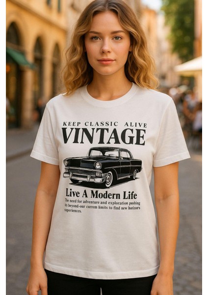 Vintage Baskılı Kadın Tişört