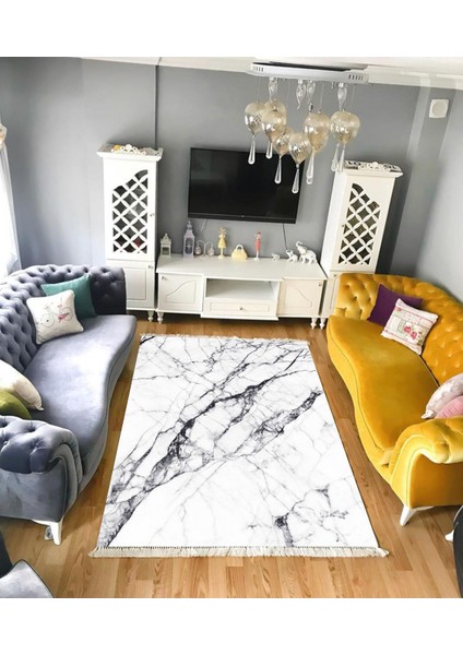 Mablet Siyah Kaymaz Tabanlı Yıkanabilir Halı Kilim Yolluk