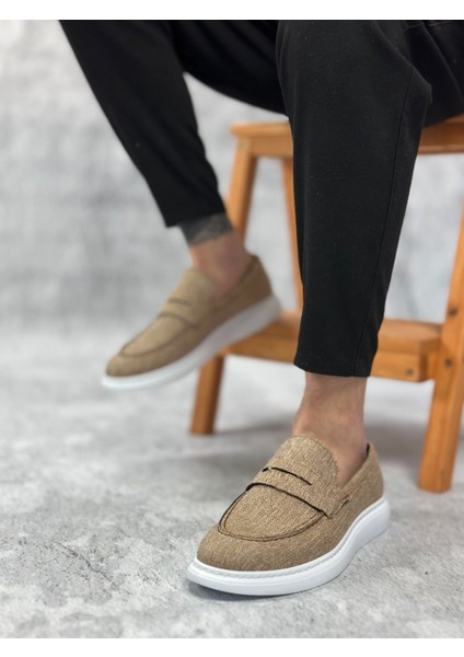 ET0355 Bağcıksız Keten Hardal Klasik Corcik Erkek Ayakkabı