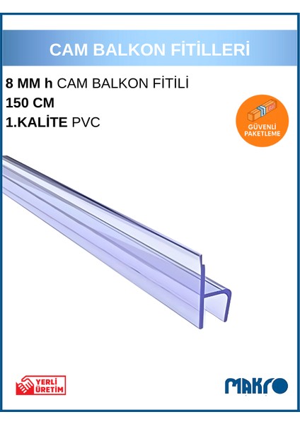 8 mm Küçük h (Y) Cam Balkon Şeffaf Fitil 150 cm