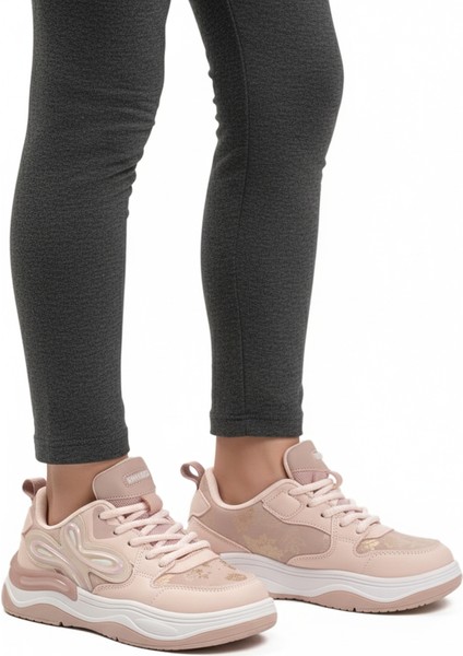 Pudra Bağcıklı Hafif Esnek Kız Çocuk Spor Ayakkabı 1990 F