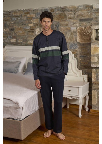 Erkek Indigo Uzun Kollu Pijama Takımı 26402