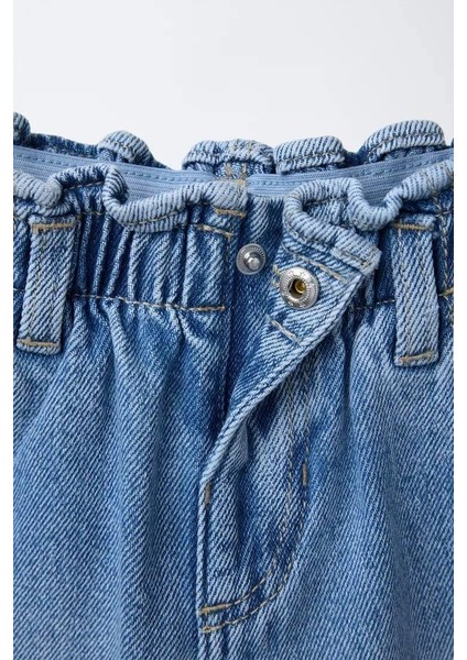 Kız Çocuk Kalp Cepli Denim Kot Pantolon Mavi