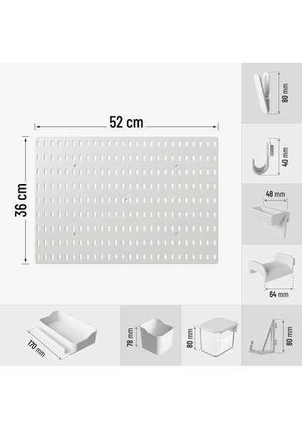 Çok Amaçlı Pano Organizatör Set 3 (52X36CM) Yapışkanlı - Beyaz