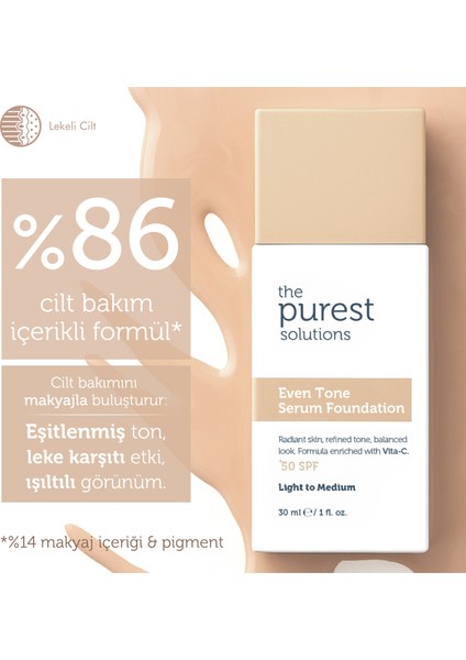 Cilt Tonu Eşitleyici & Leke Karşıtı Serum Fondöten Spf 50+, 30 ml – Açık / Orta Ton modelleri