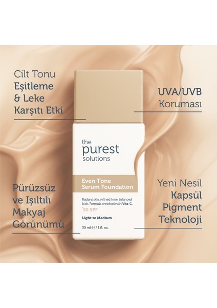 Cilt Tonu Eşitleyici & Leke Karşıtı Serum Fondöten Spf 50+, 30 ml – Açık / Orta Ton indirimleri