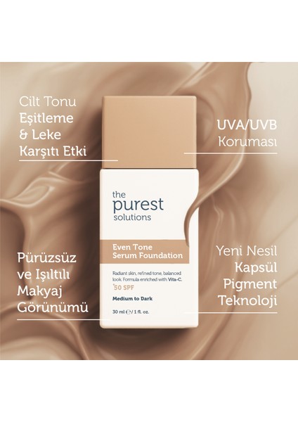 Cilt Tonu Eşitleyici & Leke Karşıtı Serum Fondöten Spf 50+, 30 ml – Orta / Koyu Ton indirimleri